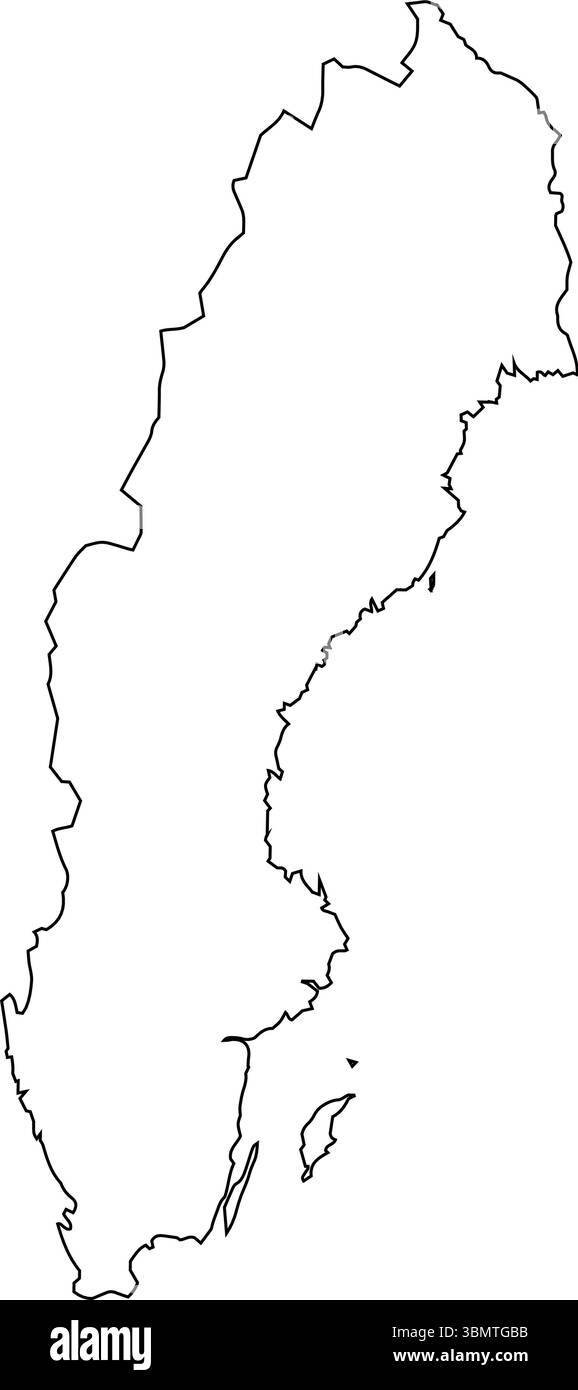 Umrisskarte von Schweden - Schwarze Linie geografische Abbildung Stock Vektor