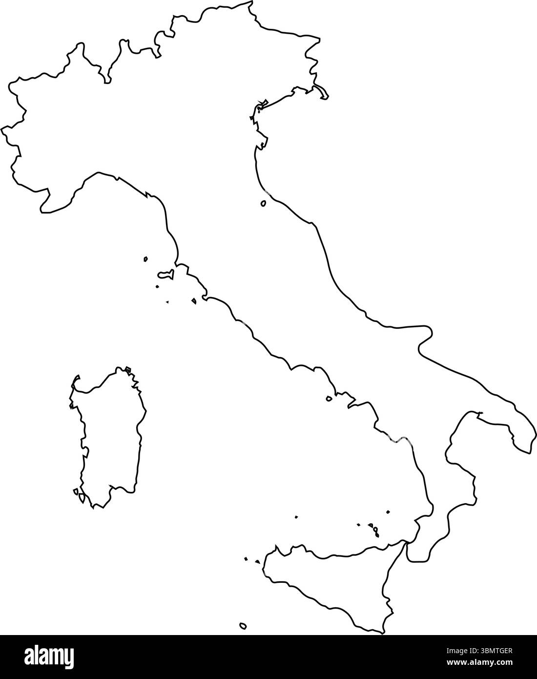 Umrisskarte von Italien - Schwarze Linie geografische Abbildung Stock Vektor