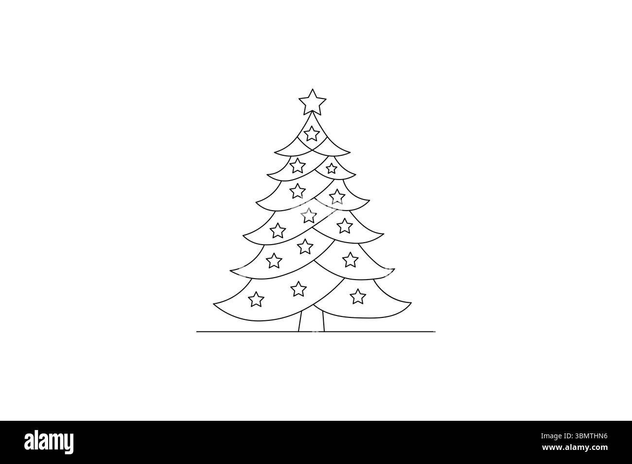Durchgehende eine Linie niedlicher Weihnachtsbaum und Stern Hand gezeichnet Umriss Vektor Kritzelung minimalistisches Design Stock Vektor