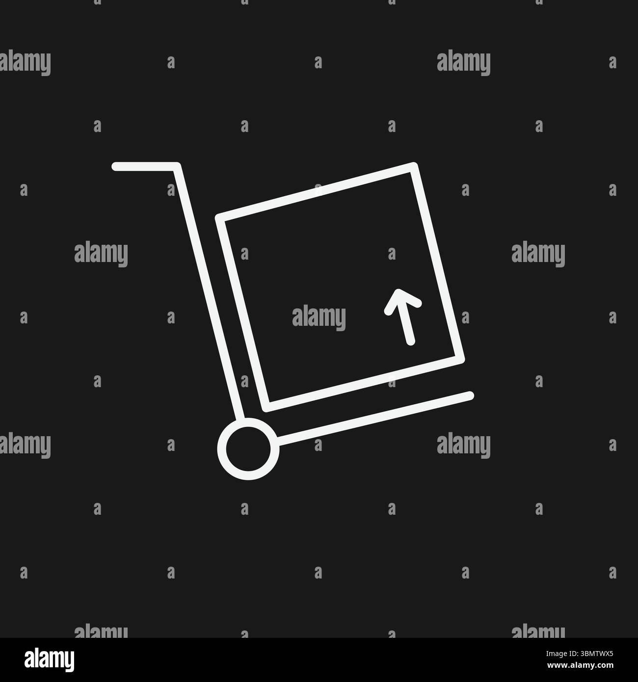 Symbol für Logistik und Versand mit Handwagen und Frachtkasten für Lieferung, Lagerung und Frachtabfertigung Stock Vektor