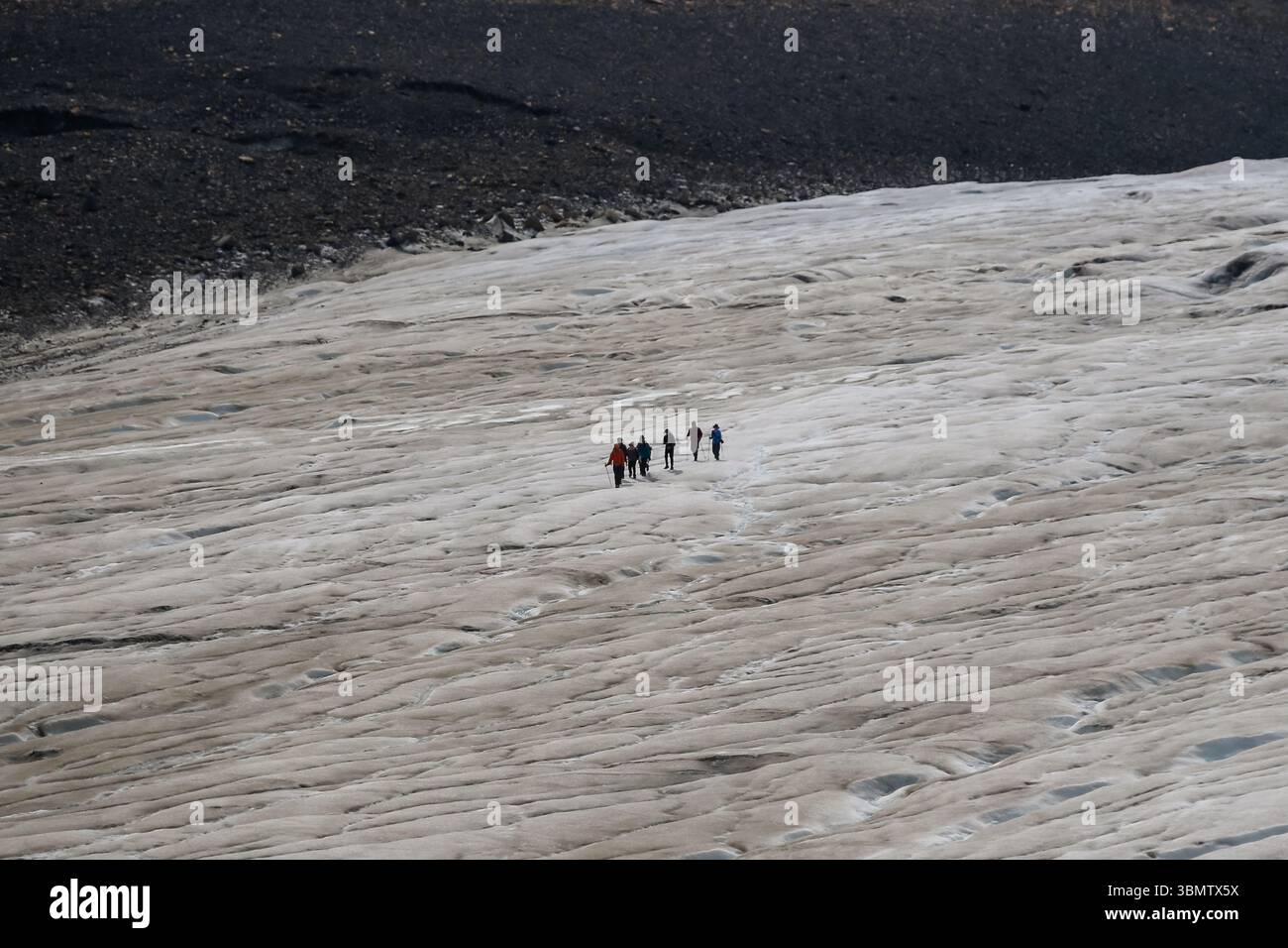 Athabasca-Gletscher - 29. August 2020: Menschen auf dem Athabasca-Gletscher in Alberta, Kanada Stockfoto