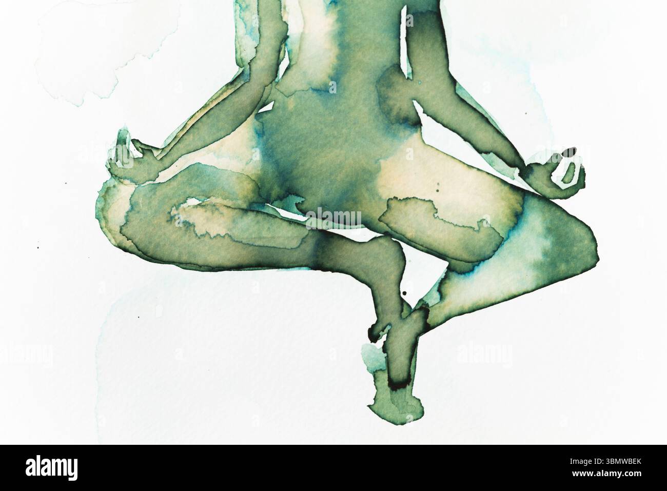 Künstlerische Illustration einer ruhigen Figur, die in anmutiger Yoga-Pose meditiert Stockfoto