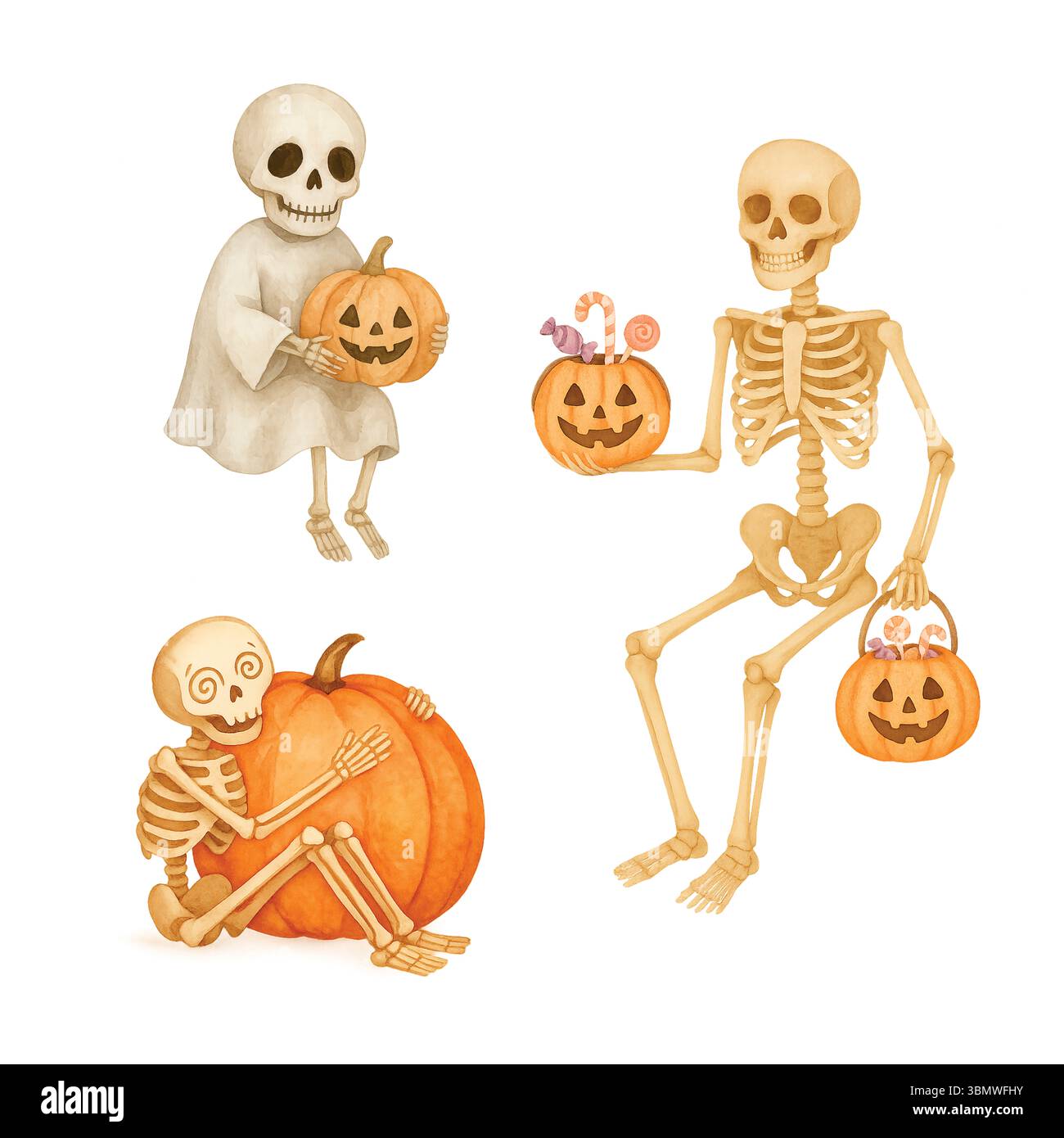 Halloween Aquarell Clipart – Niedliche Handgemalte Spooky Elements Stockfoto