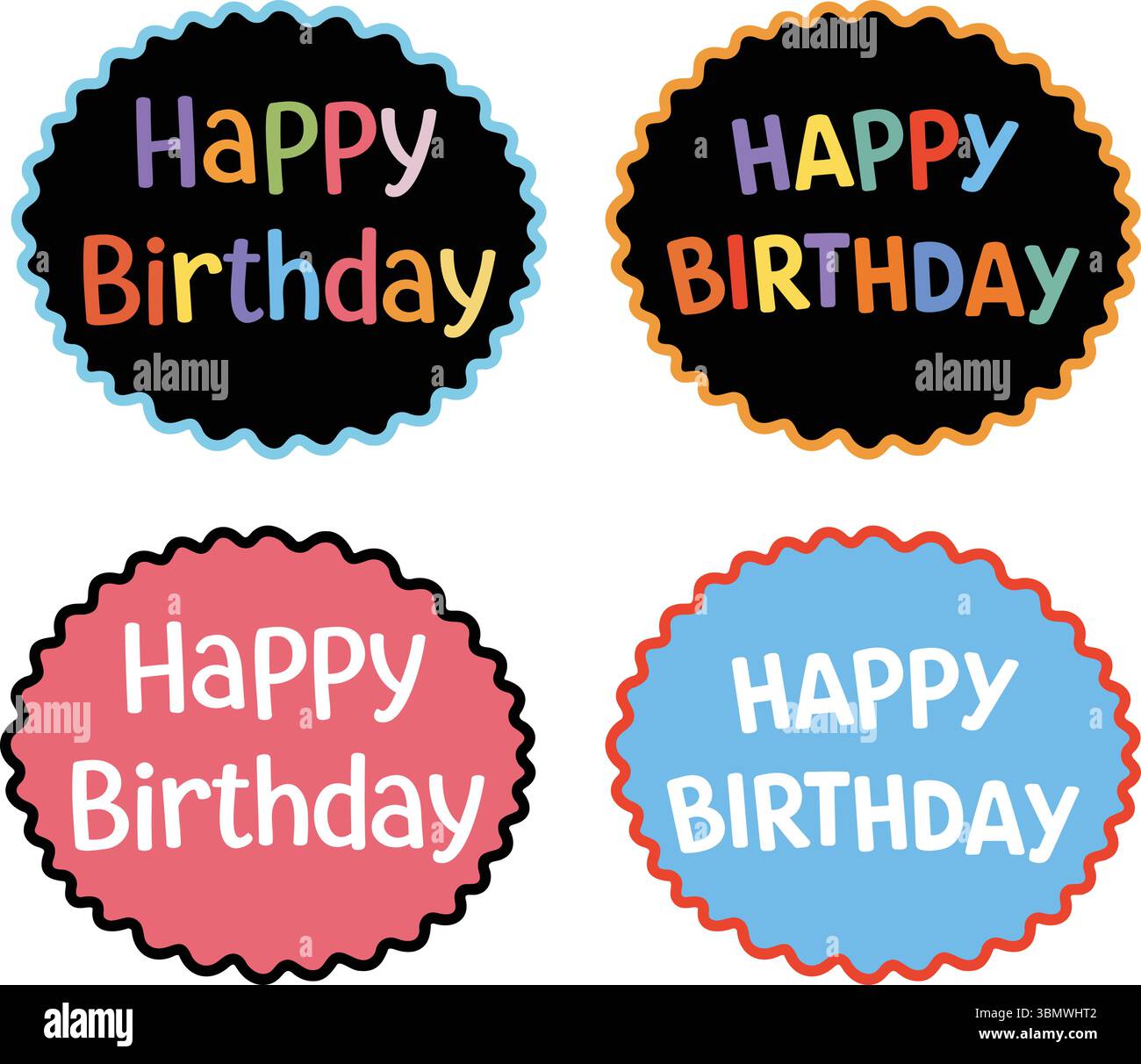 Buntes Happy Birthday Aufkleber Vektor Set Stock Vektor