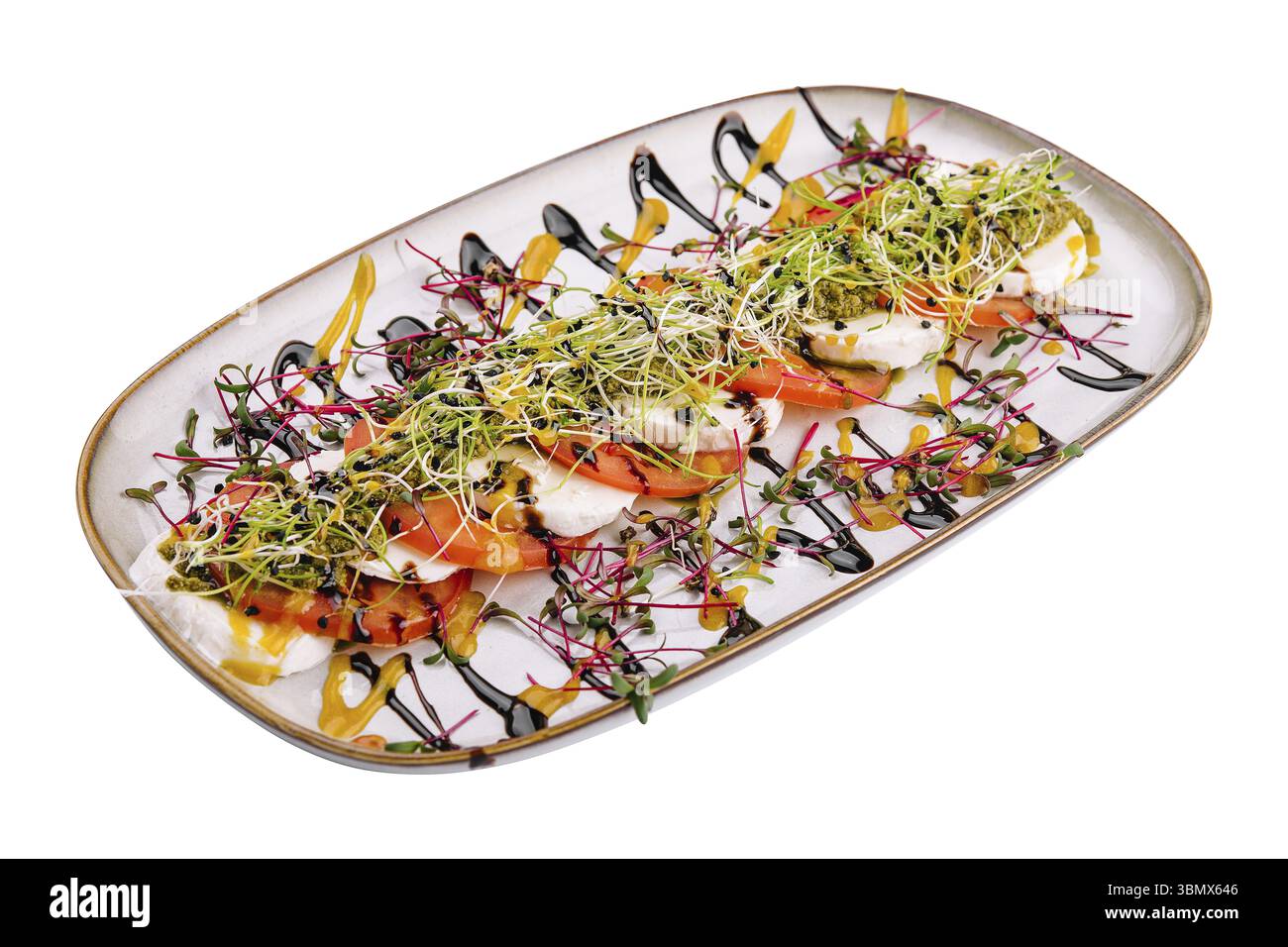 Stillleben, Tomaten- und Mozzarella-Scheiben - Caprice Salat Stockfoto