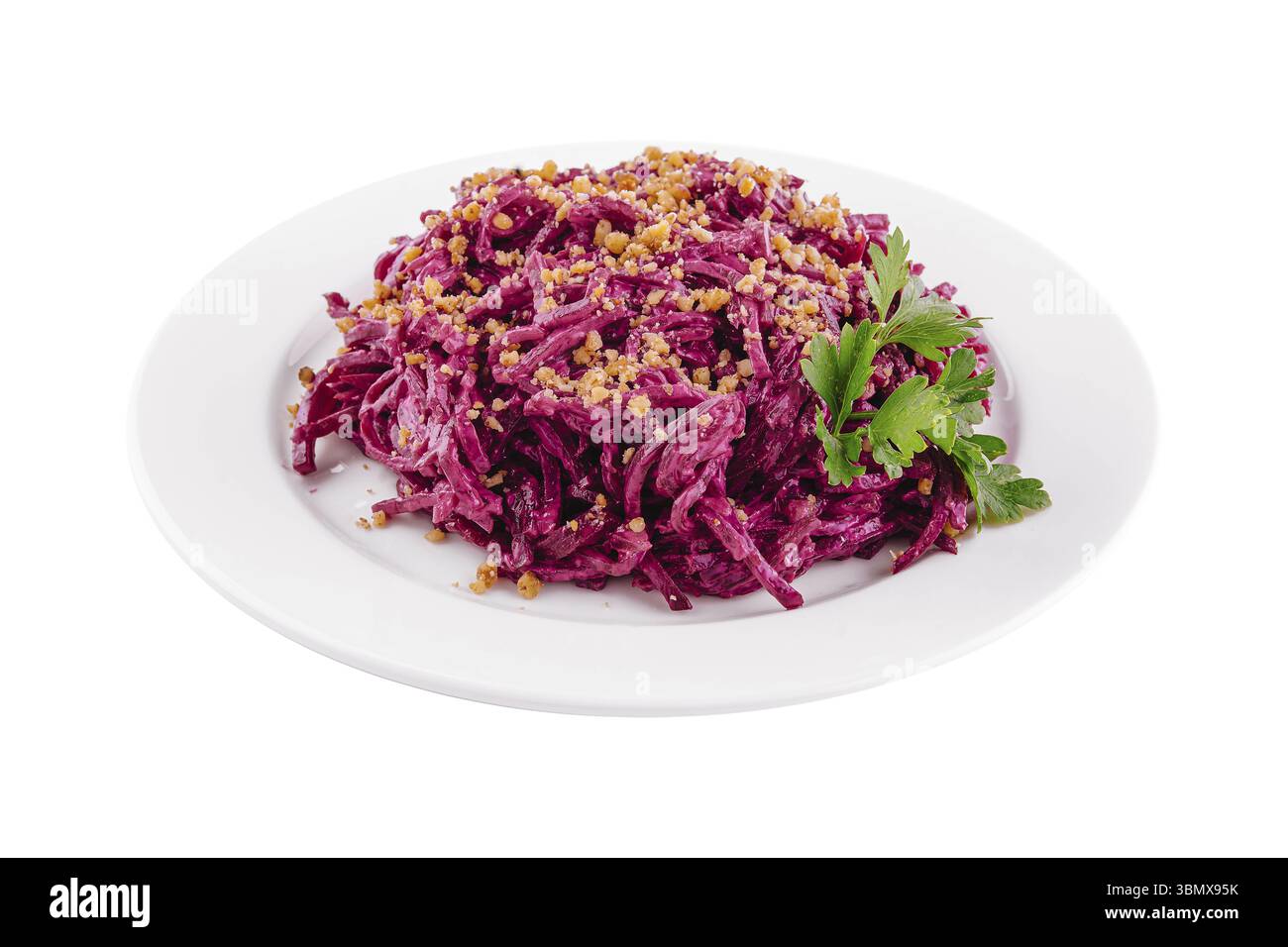 Stillleben, Rote-Beete-Salat mit natürlichem Joghurt, Knoblauch und Walnuss Stockfoto