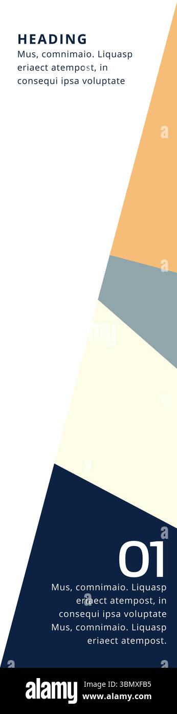 Vertikales Bild des geometrischen Dreiecksmusters rechts vom weißen Kopierraum mit Platzhaltertext Stockfoto