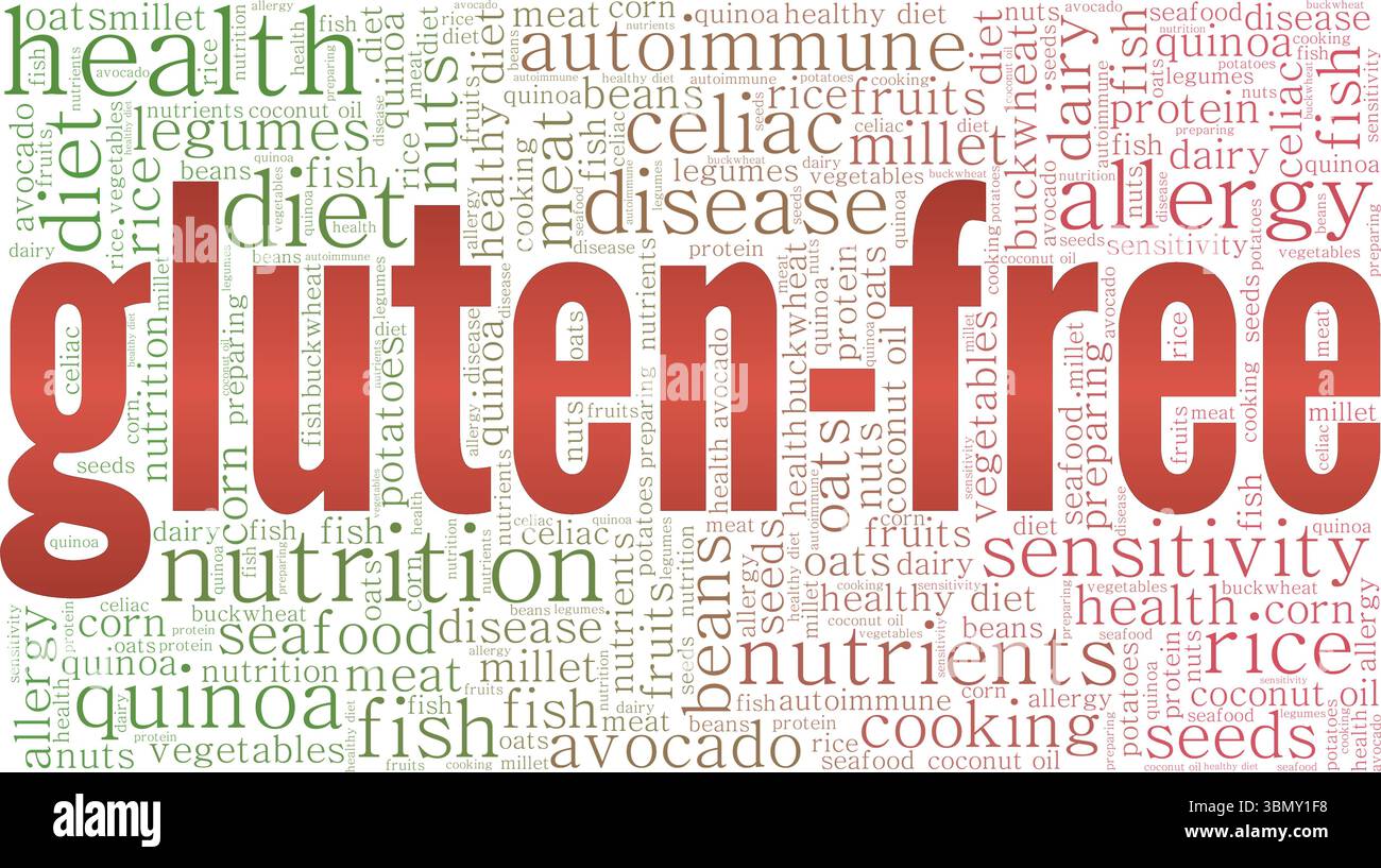 Glutenfreie Wortwolke Konzeptdesign isoliert auf weißem Hintergrund. Stock Vektor