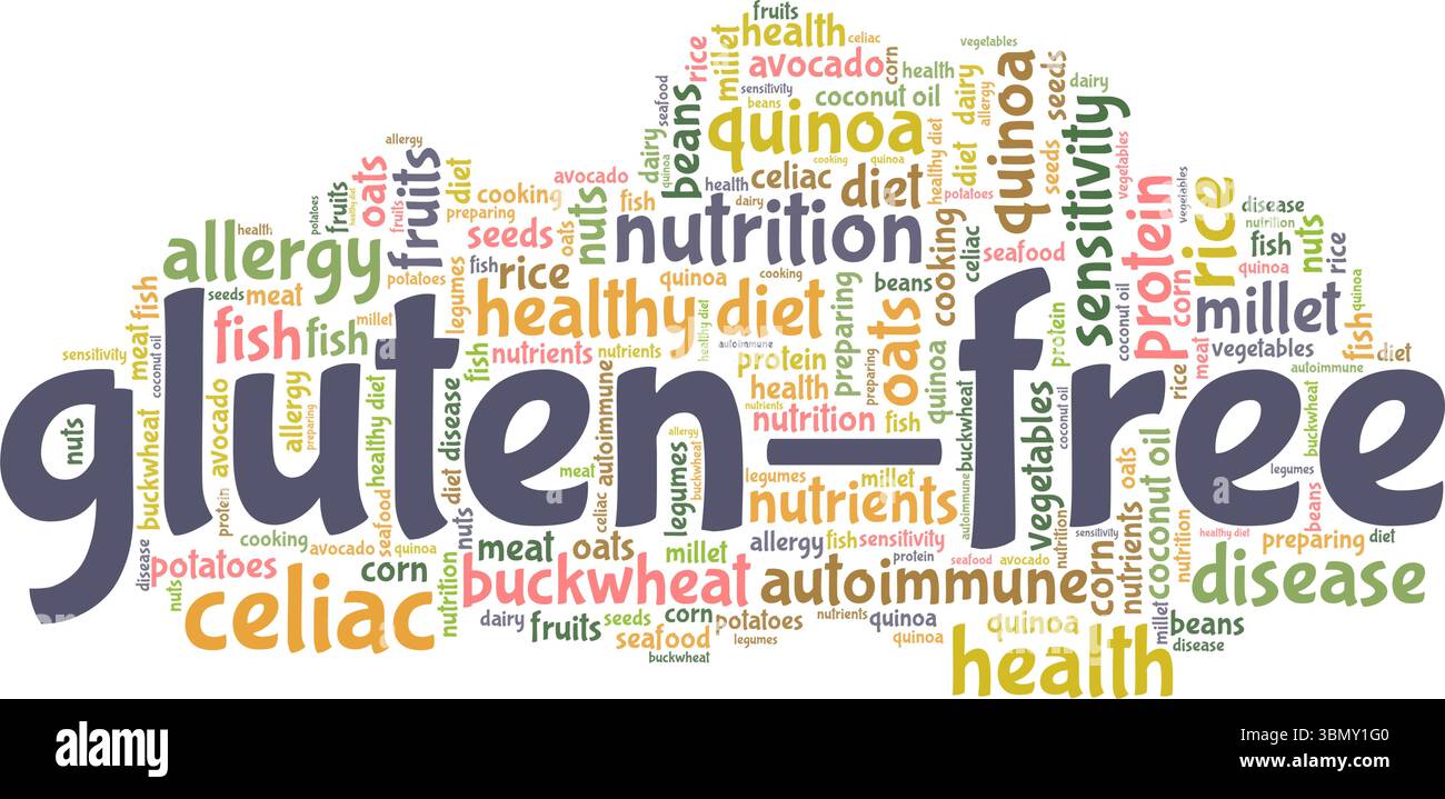 Glutenfreie Wortwolke Konzeptdesign isoliert auf weißem Hintergrund. Stock Vektor
