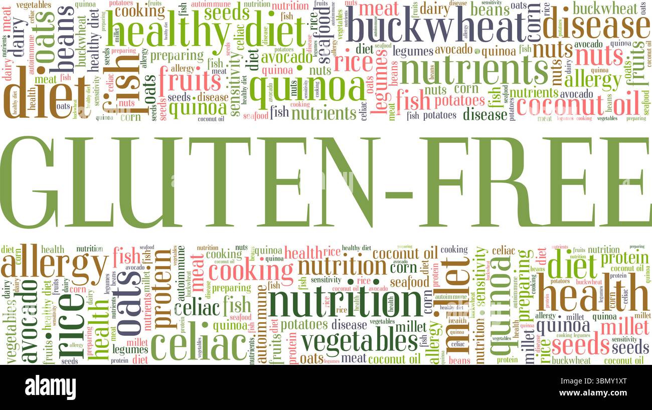 Glutenfreie Wortwolke Konzeptdesign isoliert auf weißem Hintergrund. Stock Vektor