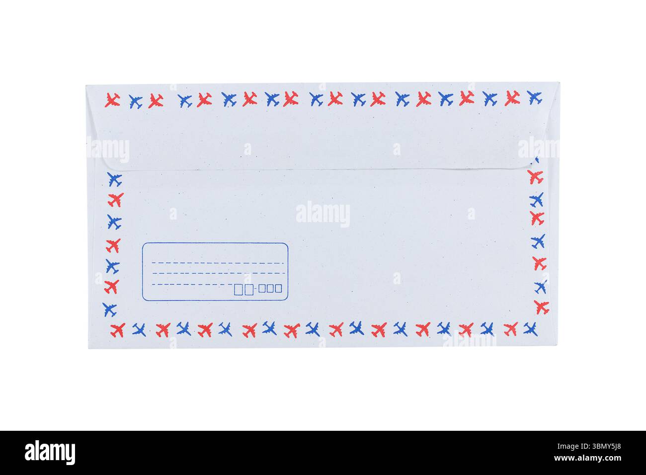 Es ist die Rückseite des weißen Umschlags isoliert auf weiß. Stockfoto