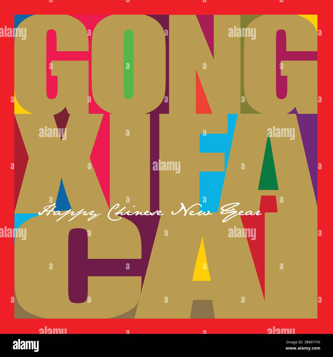 Text „Gong Xi Fa Cai“ für das chinesische Neujahrsfest auf rotem Hintergrund. Stock Vektor
