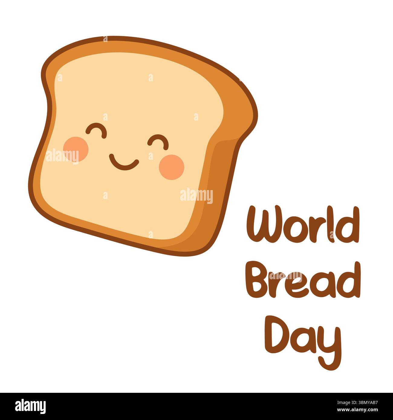 Lächelndes Comic-Brot mit roten Wangen und Text in handgezeichneter Schrift auf weißem Hintergrund Stock Vektor