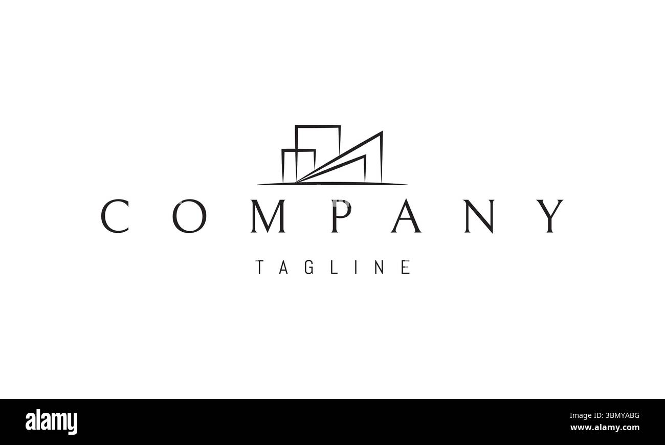 Ein Vektorlogo mit abstraktem Bild, eine Silhouette der Skyline in klarem, linearen Stil. Stock Vektor