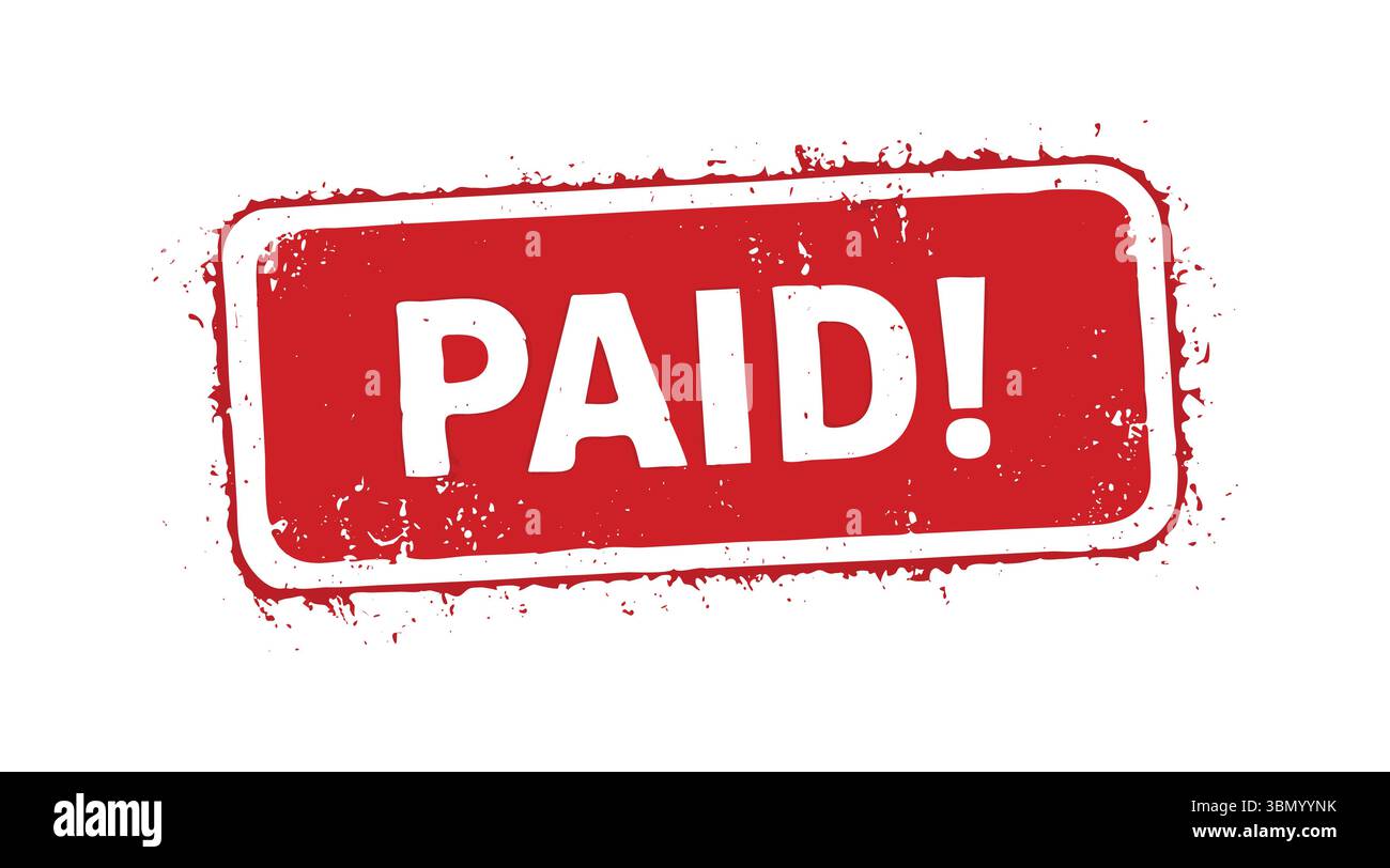 „Grunge Red“ BEZAHLT! Gummistempel Vektor mit Fett weißem Text und Vintage-Stil Stock Vektor