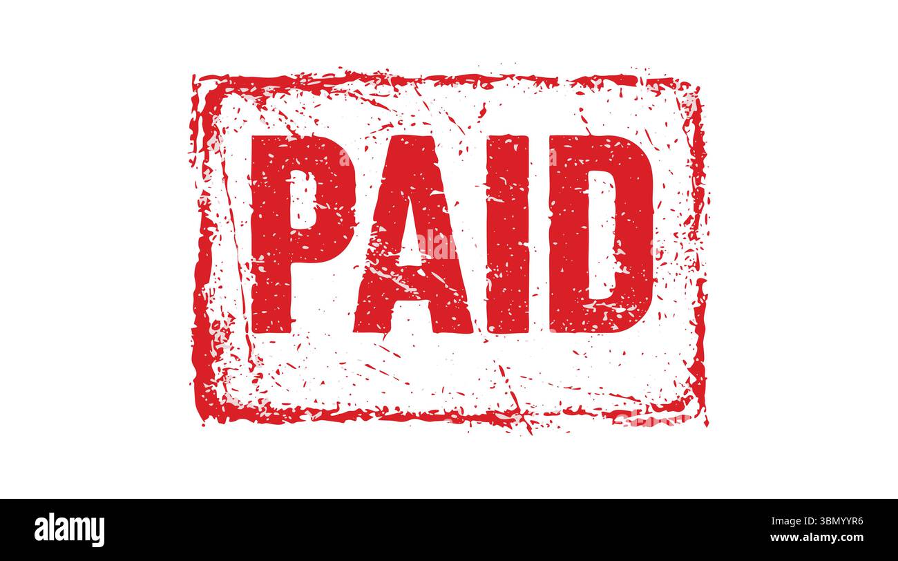„Grunge Red“ BEZAHLT! Gummistempel Vektor mit Fett weißem Text und Vintage-Stil Stock Vektor
