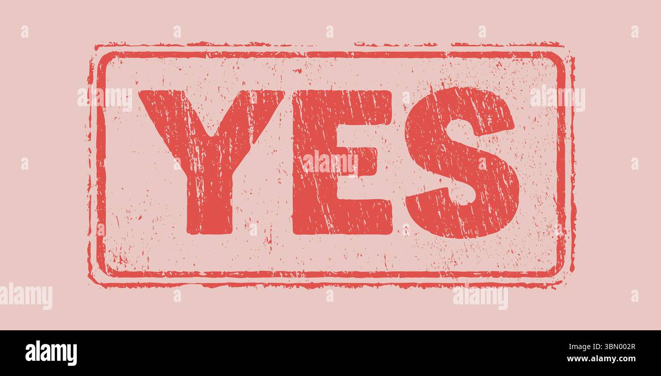 Fetter roter „JA“-Gummistempel – durchsichtiges, eingeprägtes Genehmigungszeichen für Dokumente Stock Vektor