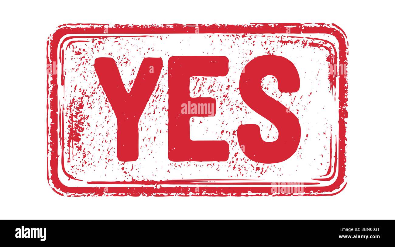 Fetter roter „JA“-Gummistempel – durchsichtiges, eingeprägtes Genehmigungszeichen für Dokumente Stock Vektor