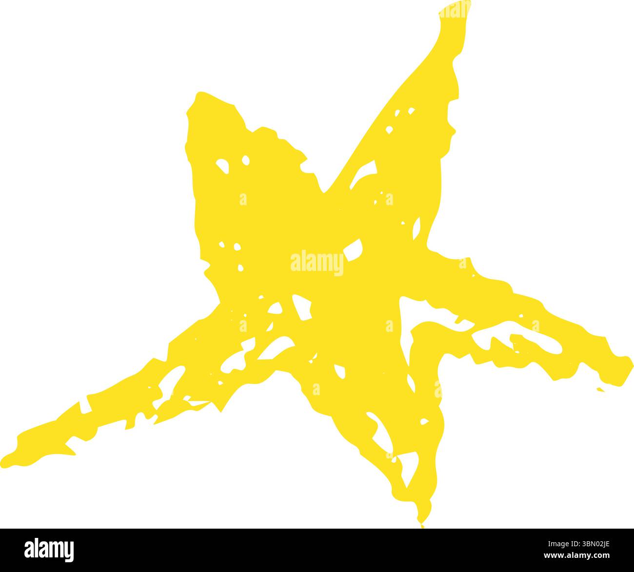 Gelber Kreidestern mit einer Grunge-Buntstift-Textur. Skizzen im Scribble-Stil im Zeichenlook von Kindern. Glänzende, abstrakte Sternform. Vektorabbildung. Stock Vektor