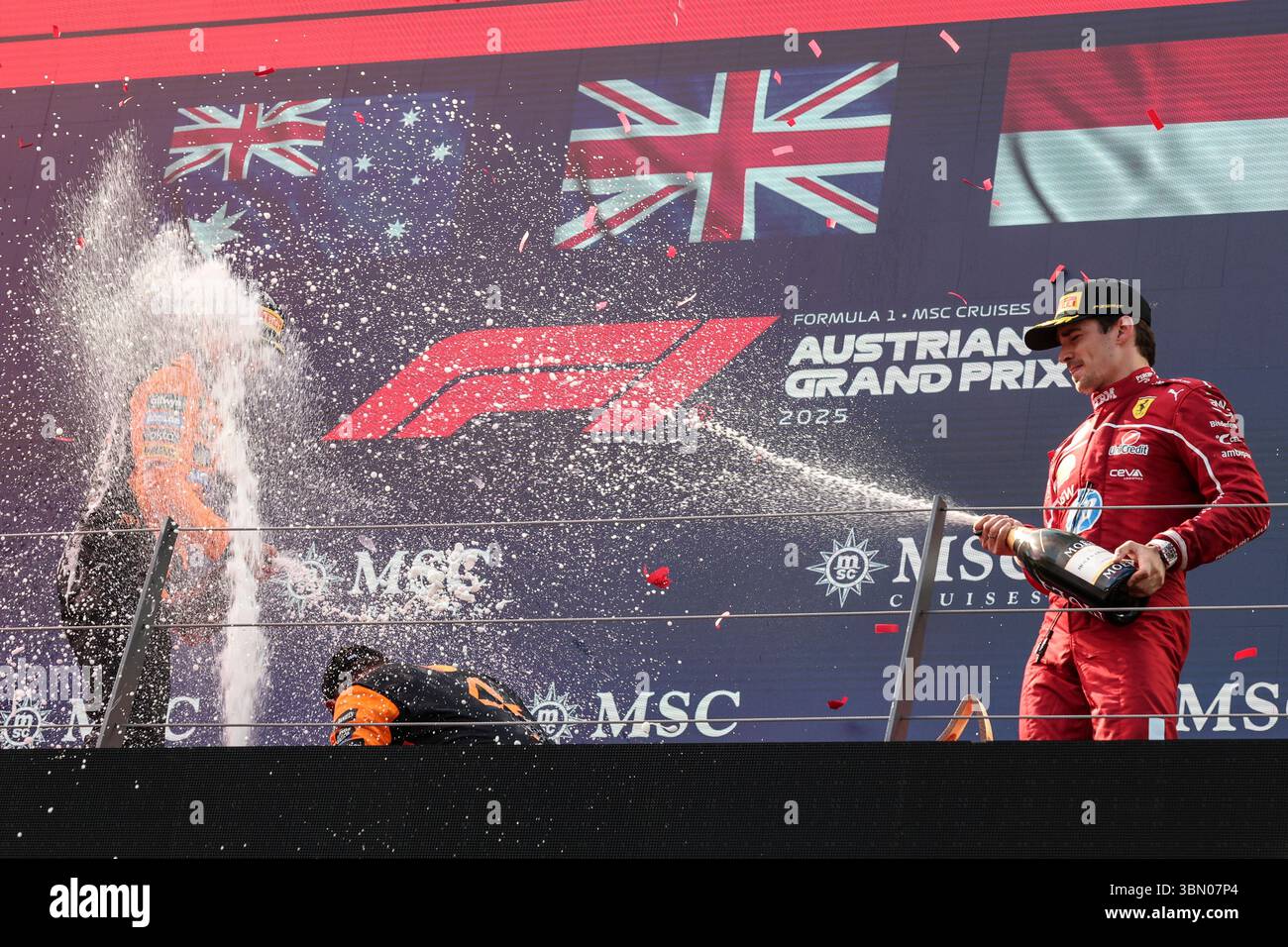 Red Bull Ring, 29. Juni 2025. Formel 1 MSC Cruises großer Preis von Österreich 2025. Im Bild: Lando Norris (GBR) vom McLaren Formel-1-Team, Oscar Piastri (aus) vom McLaren Formel-1-Team, Charles Leclerc (MON) von Scuderia Ferrari HP © Piotr Zajac/Alamy Live News Stockfoto