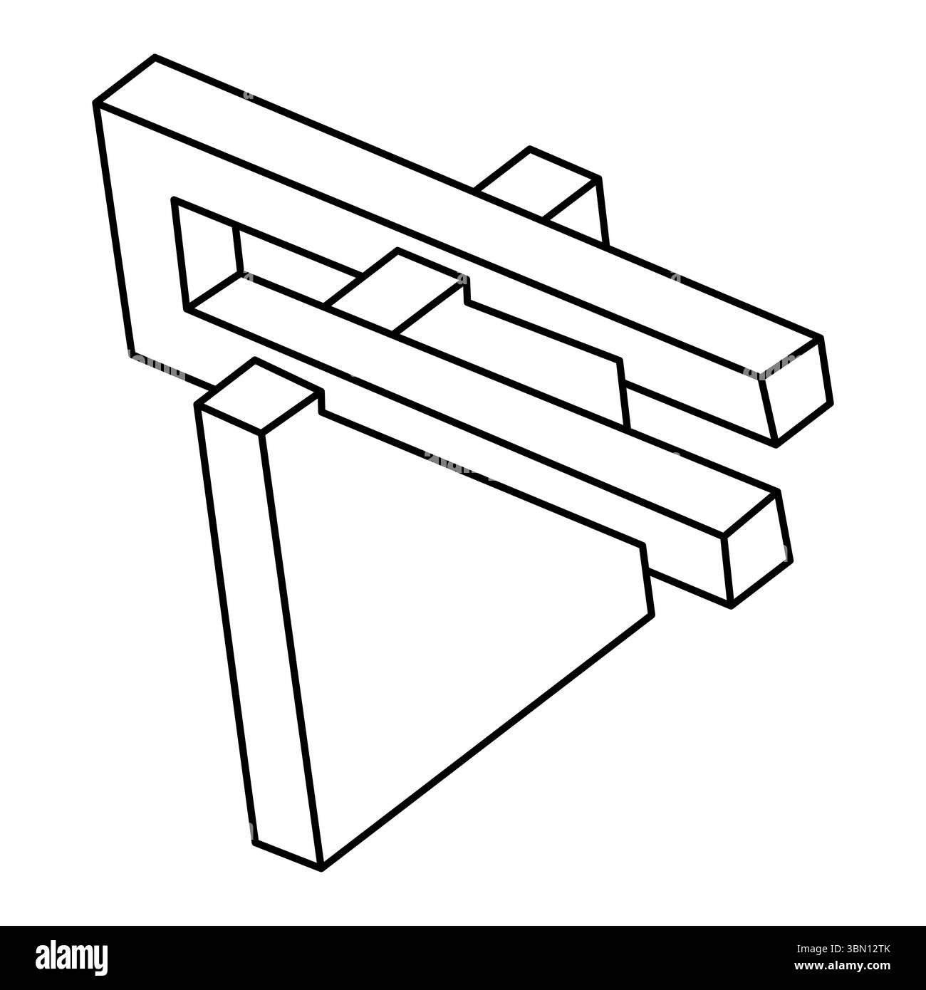 Unmögliche Formen. Sakrale Geometriefiguren. Optische Täuschung. Abstraktes ewiges geometrisches Objekt. Unmöglich endlose Kontur. Strichgrafik. OP Art Stock Vektor