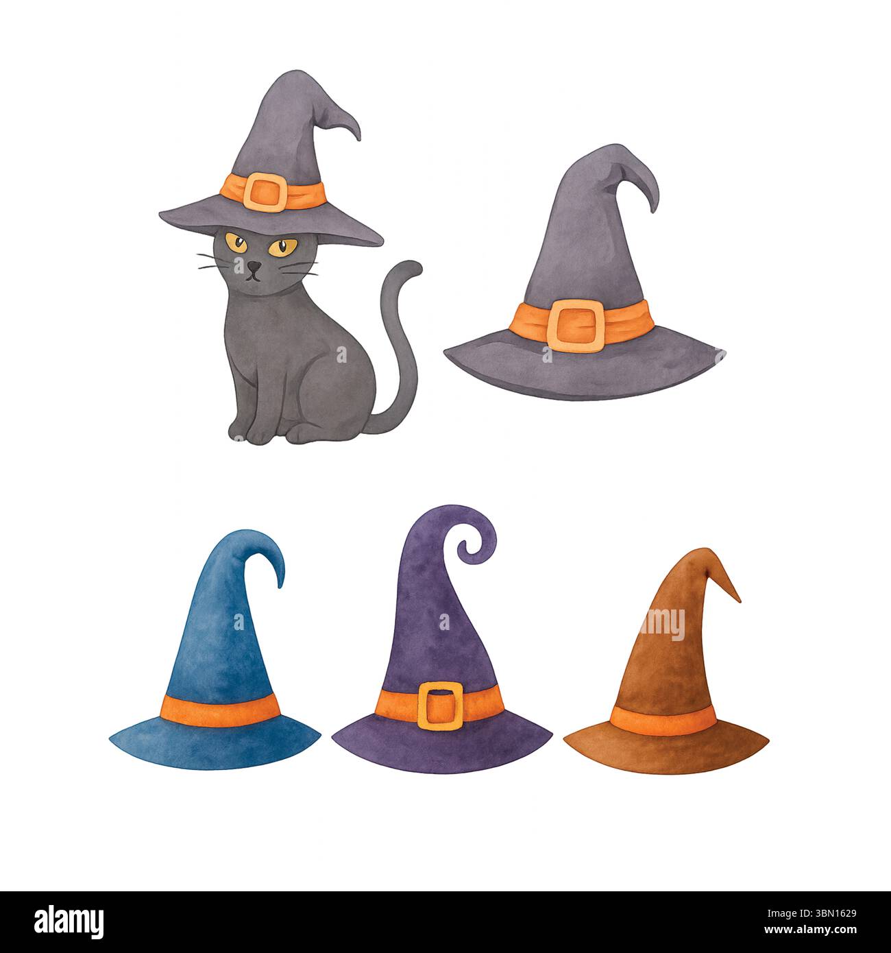 Halloween Aquarell Clipart – Niedliche Handgemalte Spooky Elements Stockfoto