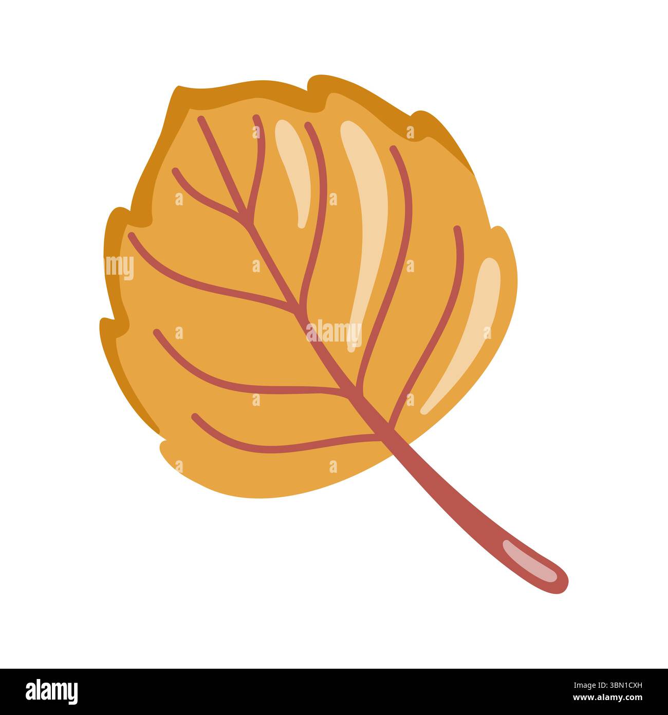 Gelbes abgerundetes Blatt des Espenbaums. Herbstblatt. Herbstsaison-Element. Zeichentrickvektor-Illustration auf weißem Hintergrund. Stock Vektor
