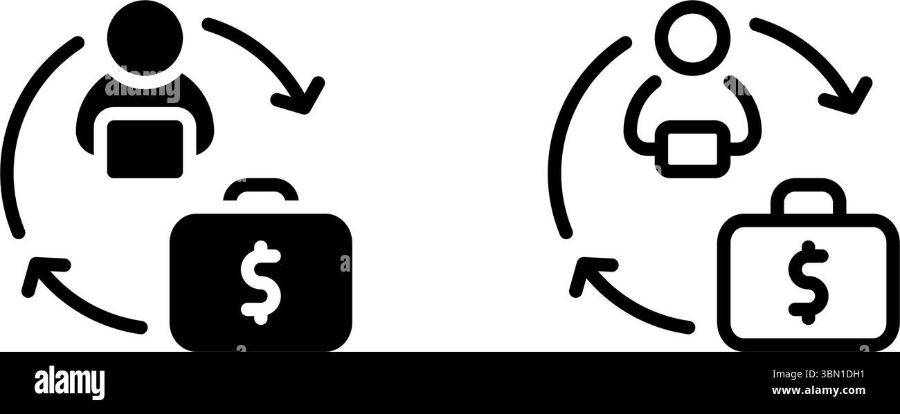 Ein übersichtliches Symbolset, das Konzepte der Gig Economy, freiberufliche Aufgaben und flexible Einkommensströme repräsentiert. Stock Vektor
