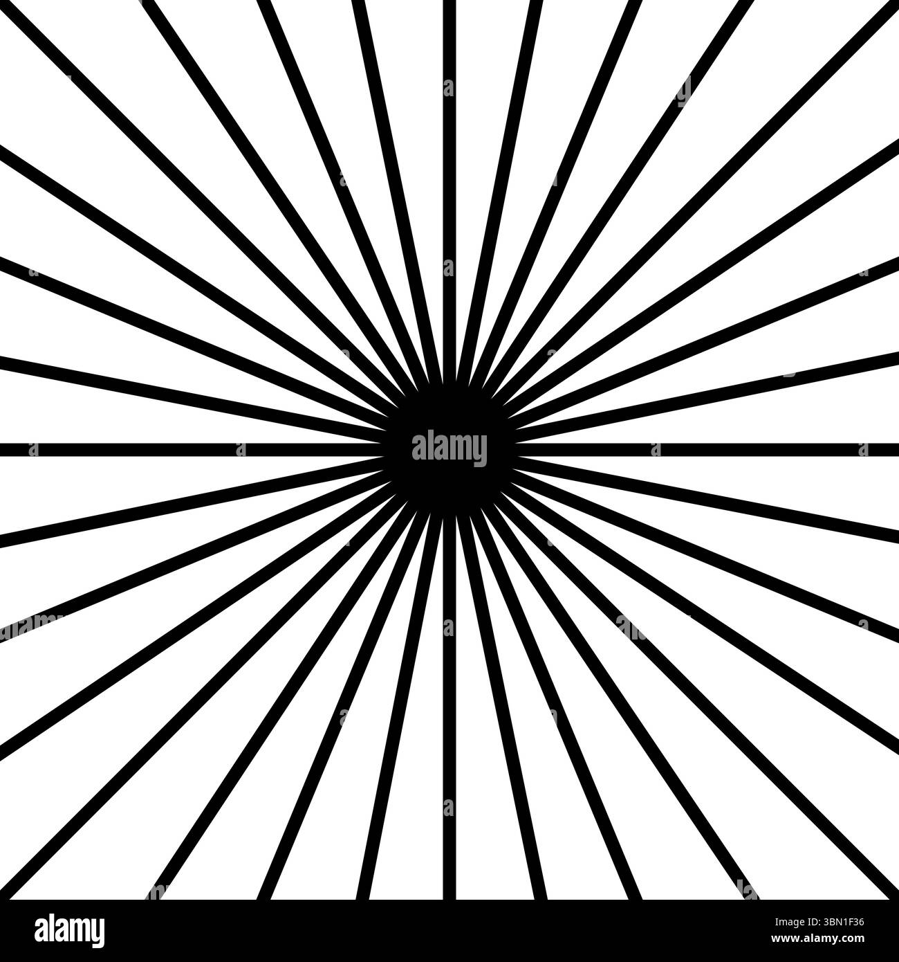 Gerade radiale Linien haben eine quadratische Form. Sonnenstrahlen-Symbol auf weißem Hintergrund. Sonnenaufgang, Sonnenaufgang oder Sonnenuntergang. Piktogramm für Strahlkraft, Explosion oder Feuerwerk. Vektorgrafik. Stock Vektor