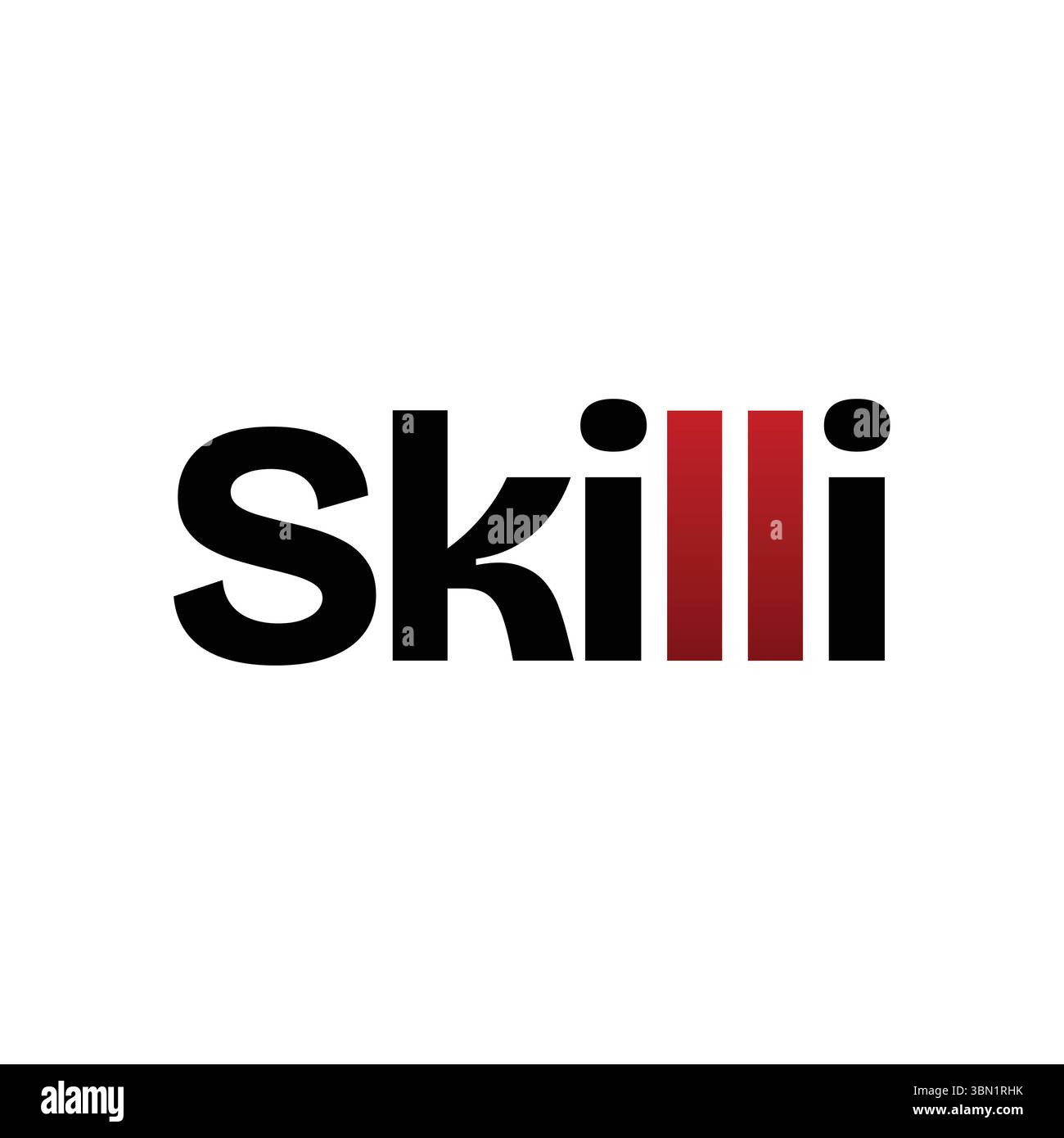 Modernes Skilli-Wortzeichen-Logo mit fettgedruckter Typografie und rotem Farbverlauf auf weißem Hintergrund Stock Vektor