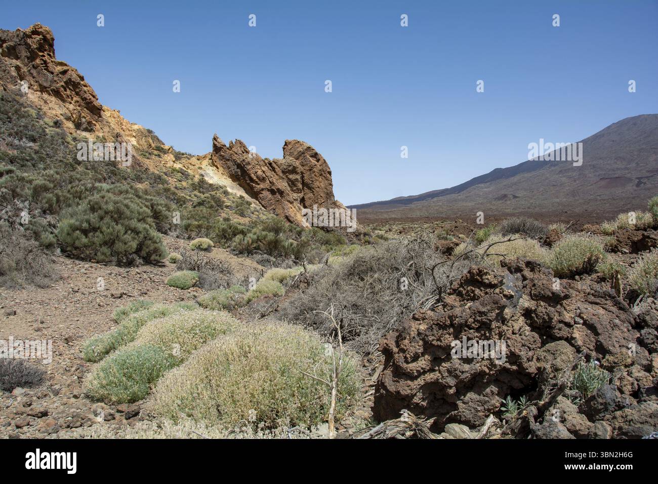 Gigantische Felsen in der Vulkanlandschaft des El Teide Nationalparks auf der Kanarischen Insel Teneriffa, Spanien, Europa Stockfoto
