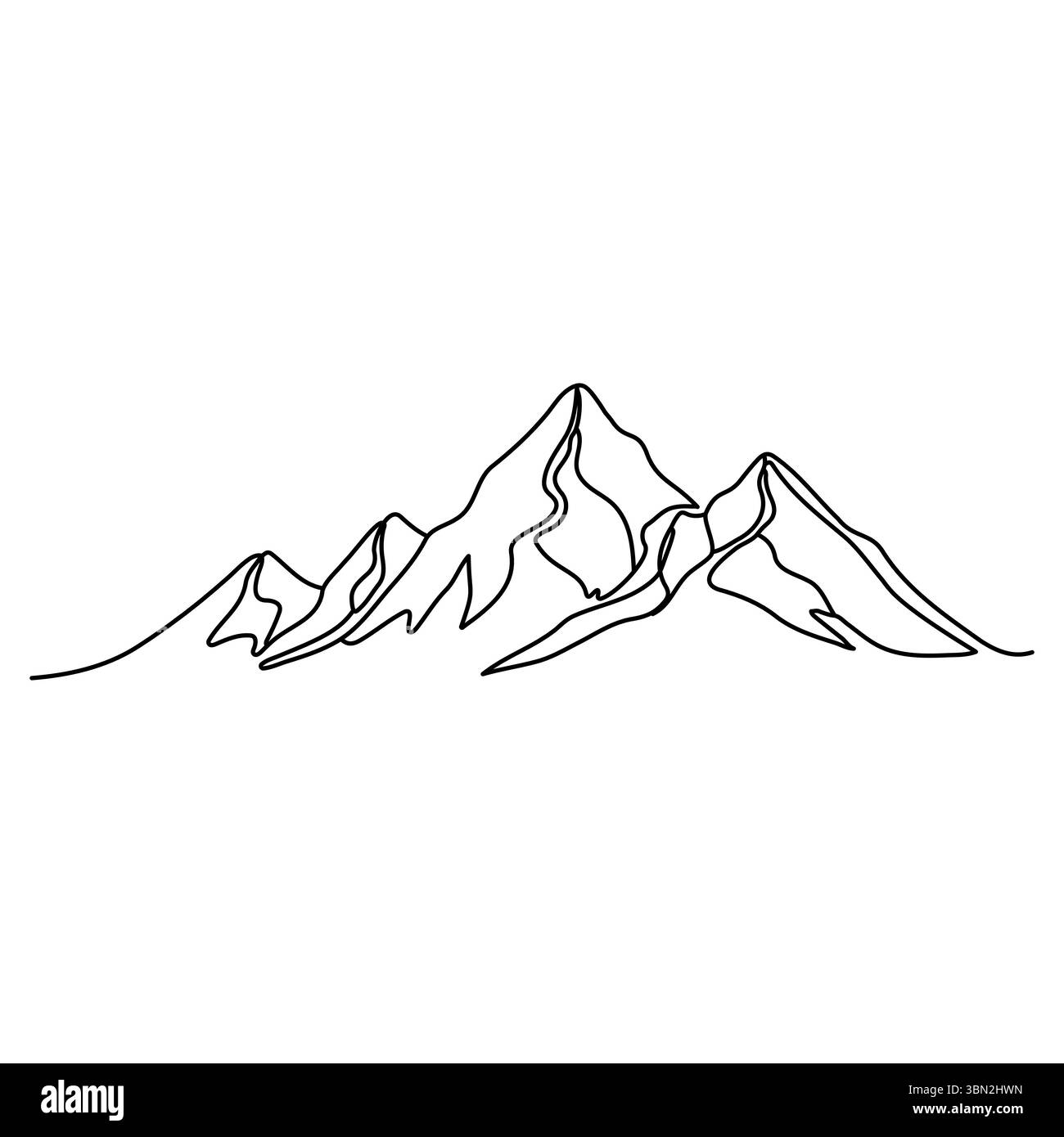 Eine durchgehende Linienzeichnung der Gebirgslandschaft. Webbanner mit Halterungen im einfachen linearen Stil. Bearbeitbare Kontur. Stock Vektor