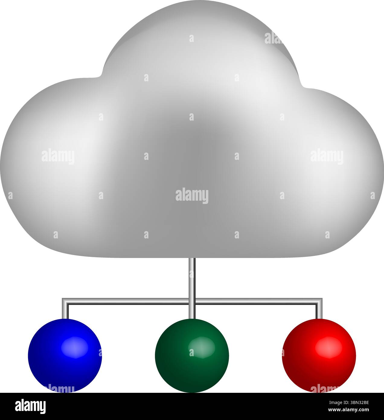 3D-Wolke mit verbundenen Orbs Vektor – Symbol Cloud Computing & Netzwerk Stock Vektor