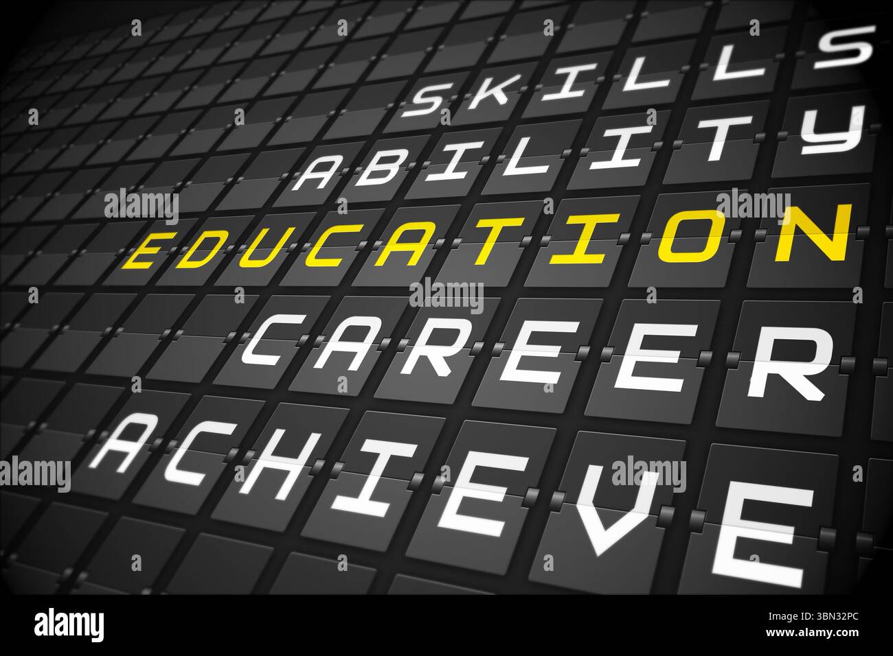 Bildung Schlagworte auf mechanische Tafel Stockfoto