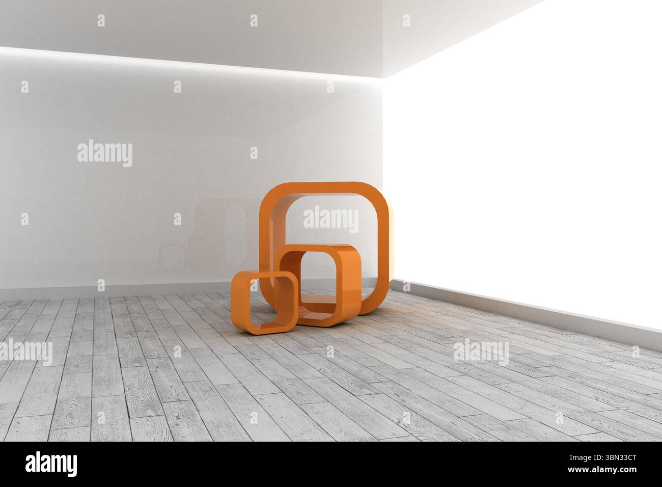 Orange Strukturen in einem grauen Raum Stockfoto