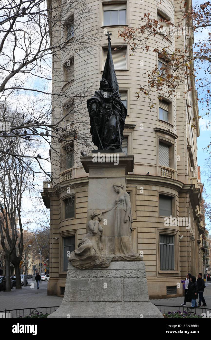 Rafael Casanova-Denkmal. Autor: Rossend Nobas (Bildhauer). Josep Llimona (Relief). Barcelona, Spanien. Stockfoto