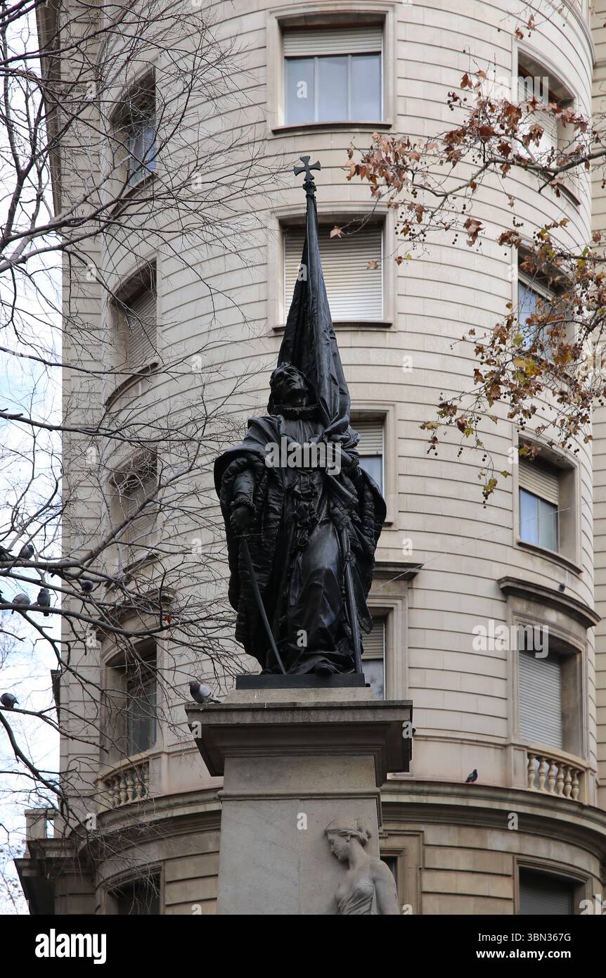 Rafael Casanova-Denkmal. Autor: Rossend Nobas (Bildhauer). Josep Llimona (Relief). Barcelona, Spanien. Stockfoto