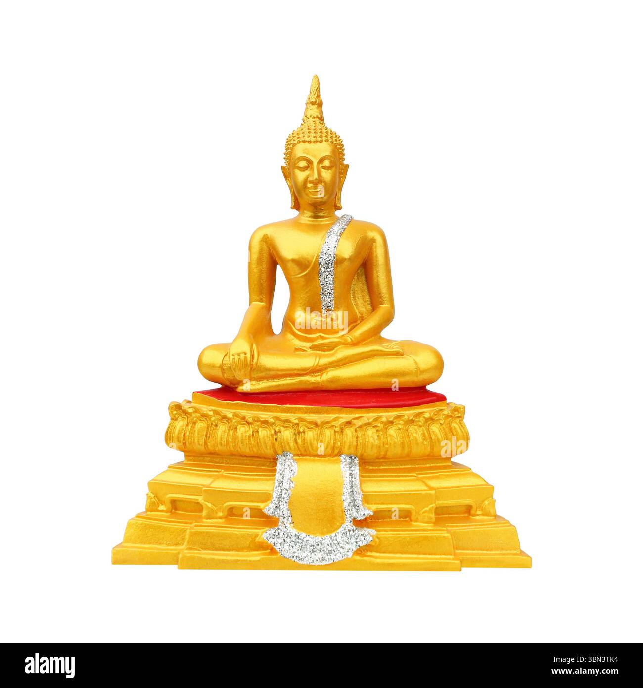Es ist ein wunderschönes goldenes buddha-Bild, isoliert auf weiß. Stockfoto
