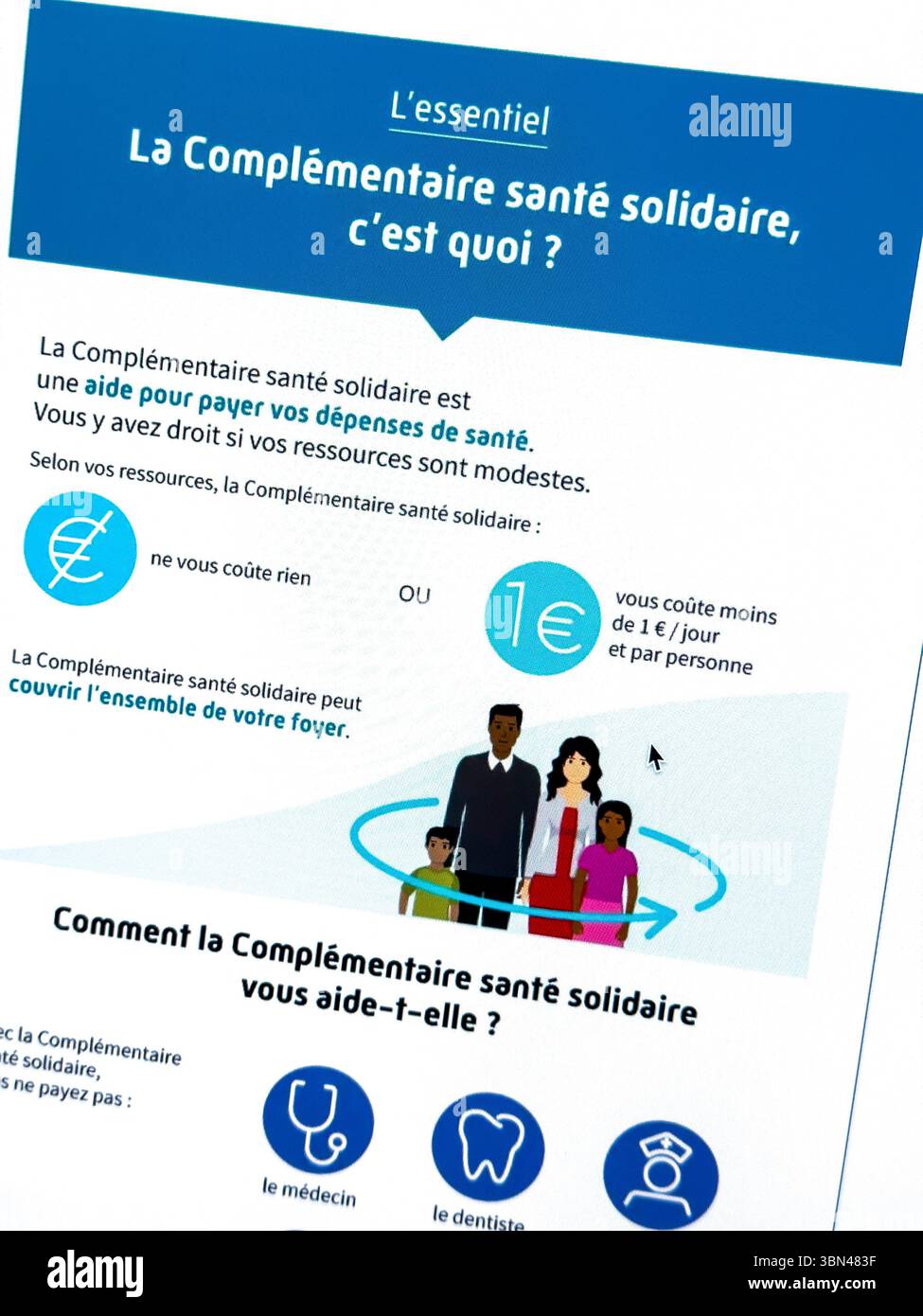 Frankreich. Stillleben zum Thema "ergänzende Solidaritätsgesundheit". Stockfoto