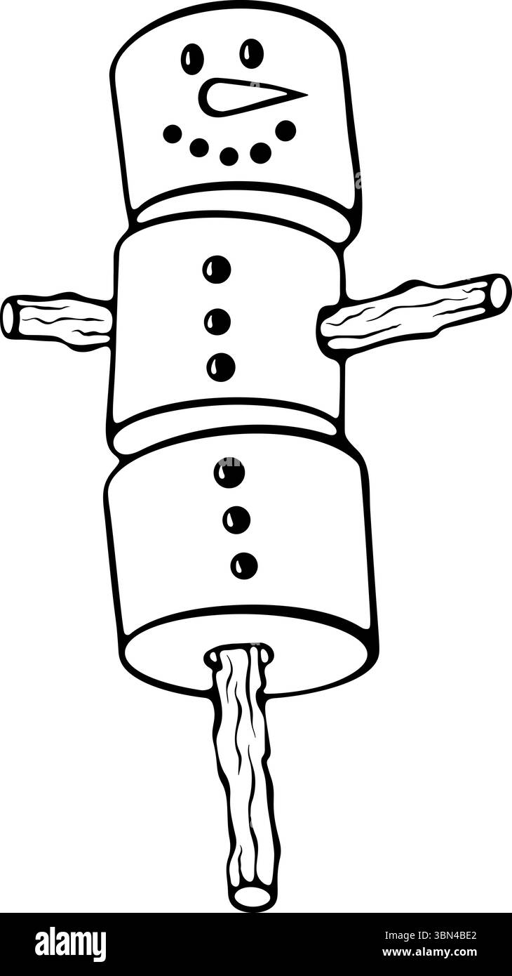 Marshmallow-Schneemann mit Strohlinien-Kunst Stock Vektor