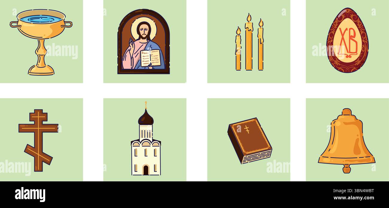 Eine Sammlung, die der Erforschung verschiedener religiöser Symbole und Artefakte gewidmet ist Stock Vektor