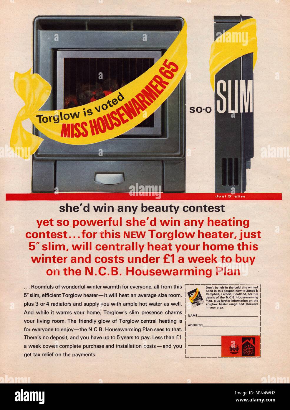 Torglow-Heizung Vintage-Zeitschriftenwerbung Stockfoto