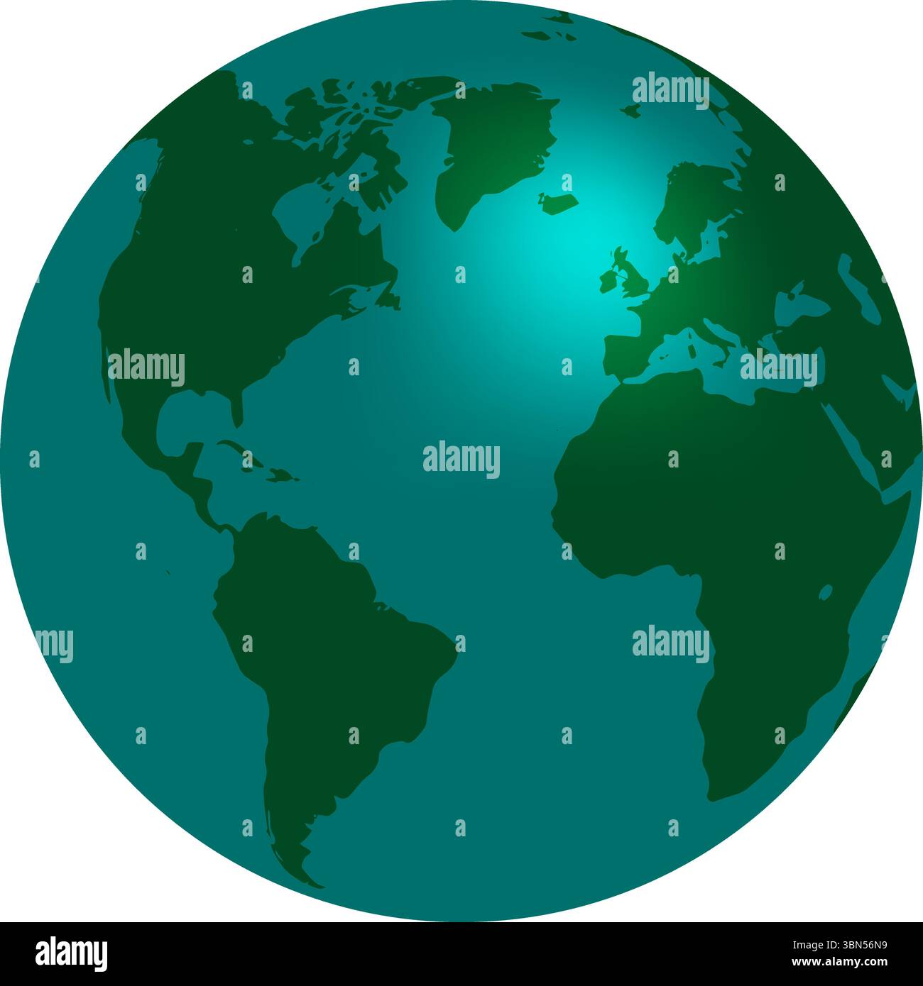 Stilisierte grüne Globus-Illustration, die den atlantischen Ozean zeigt Stock Vektor