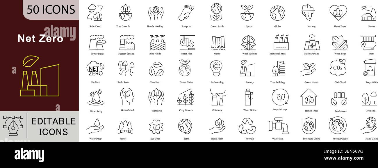 Netz-Nulllinien-Symbole: Umweltfreundlich, CO2-neutral und umweltfreundlich. Stock Vektor