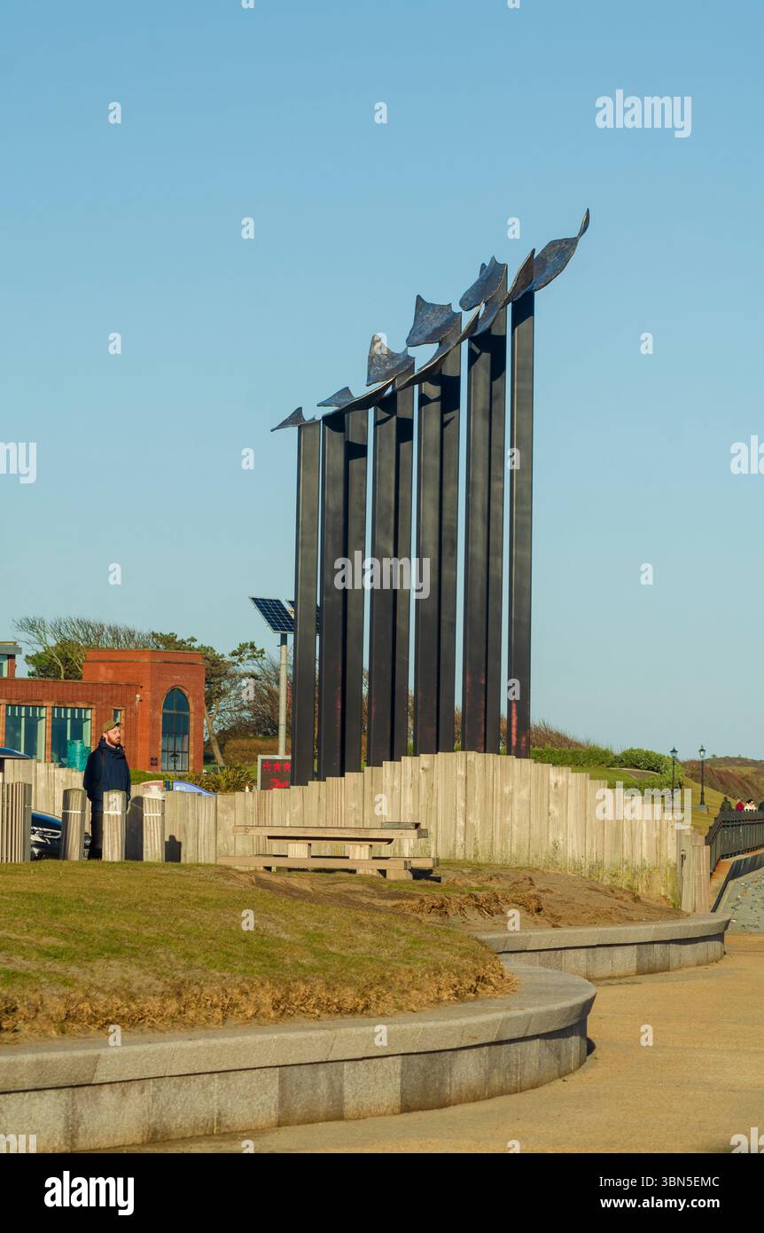 Newcastle County am 05. Februar 2025 - man bewundert Tails of Flight von Charles Normandale zu Ehren von Harry Fergusons berühmtem Flug Stockfoto