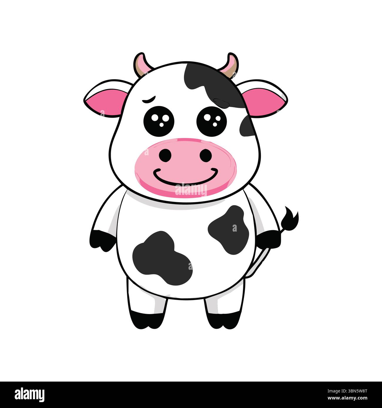 Cute Cartoon Cow – bezaubernder Charakter mit rosa Nase Stock Vektor