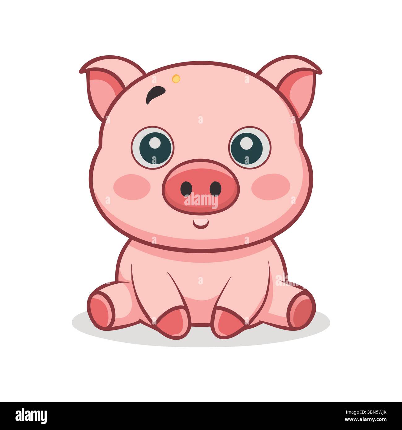 Cute Cartoon Pig - bezaubernde sitzende Figur mit großen Augen Stock Vektor