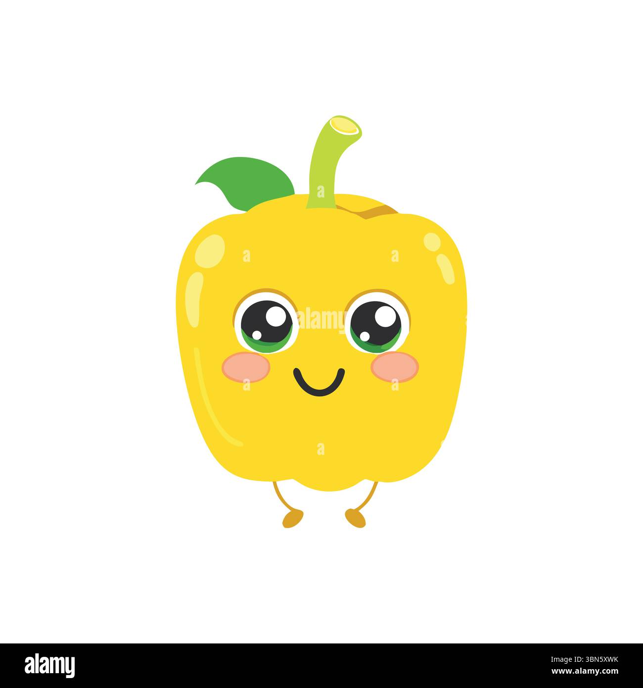 „Cute Cartoon Yellow Bell Pepper Character with Big Eyes and Happy Expression“ Stock Vektor