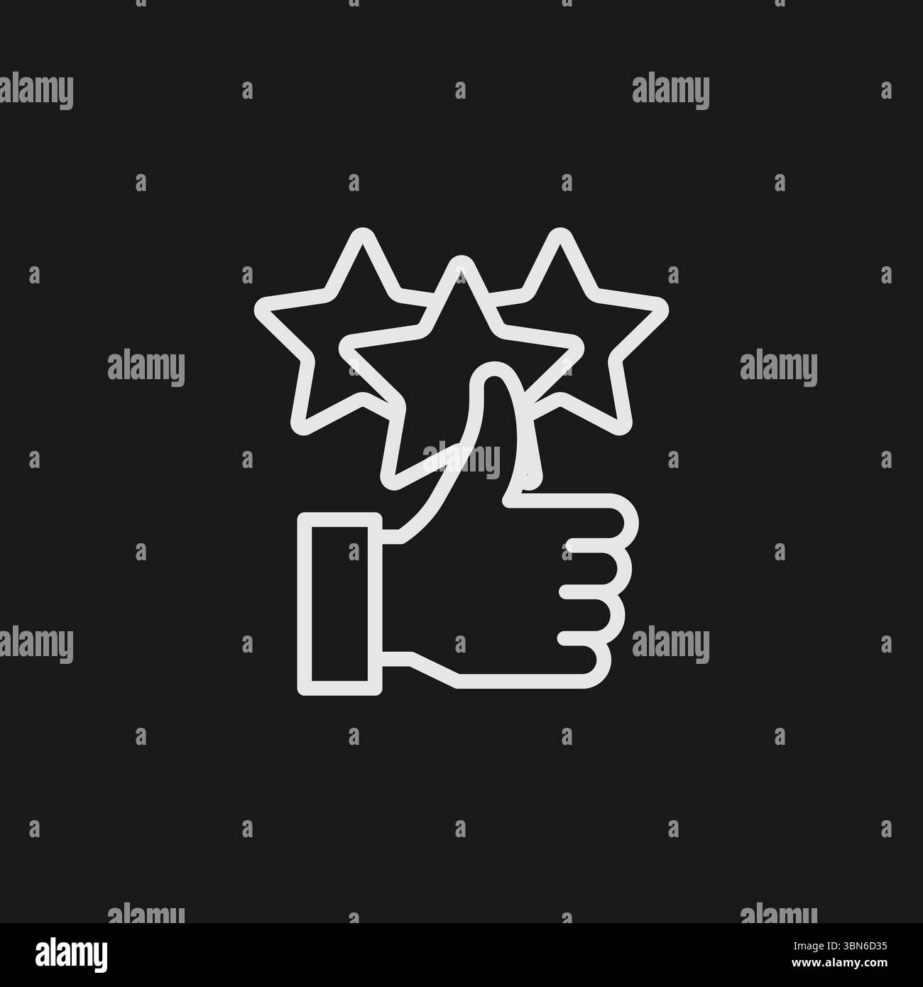 Symbol für positives Feedback und gute Bewertung mit Daumen hoch und drei Sternen für Kundenzusage Stock Vektor