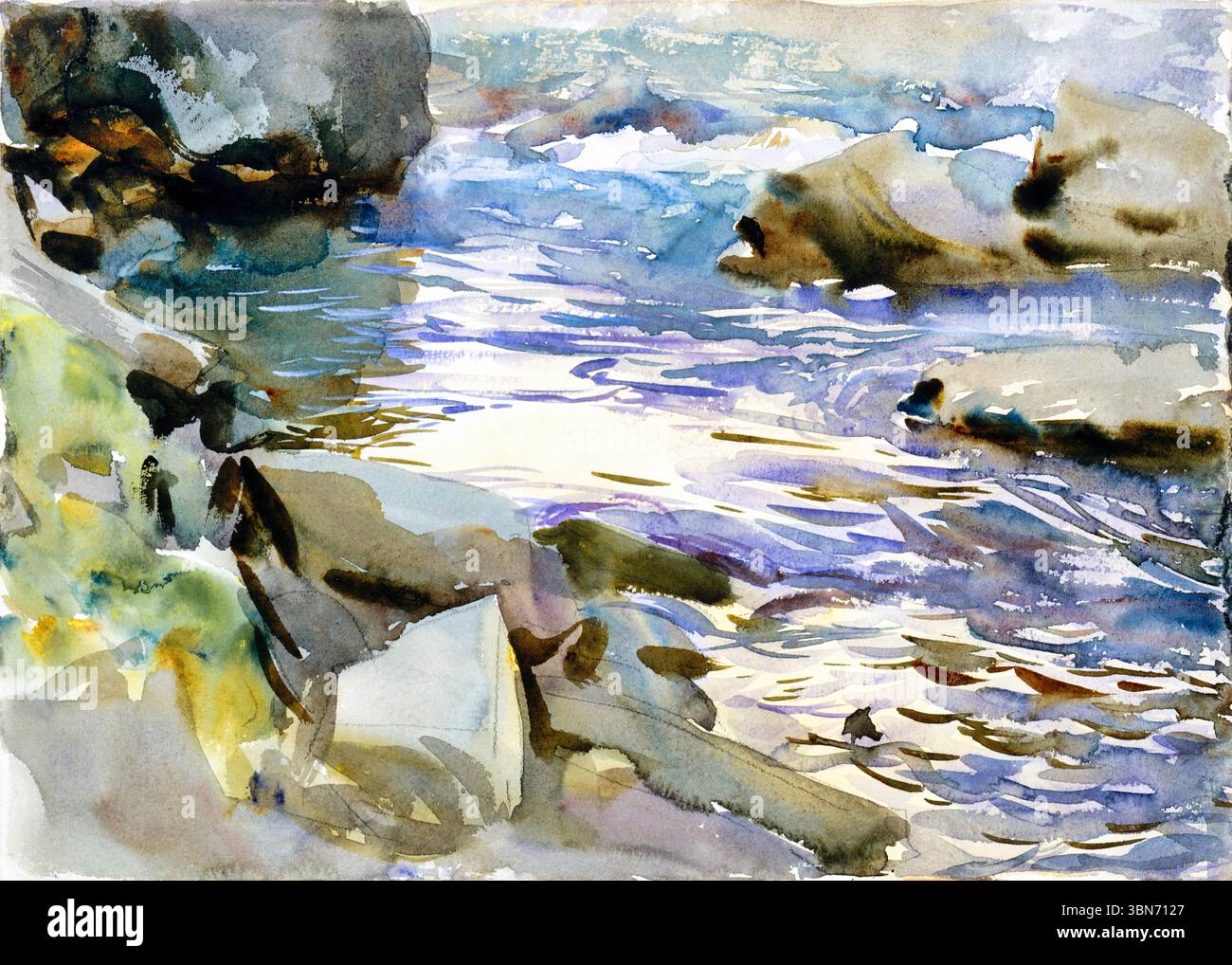 Stream and Rocks von John Singer Sargent, ca. 1901-1908 Water Landscape Painting, Fließend Stream and Stones, Public Domain Fine Art, High-Resolution AR Stockfoto